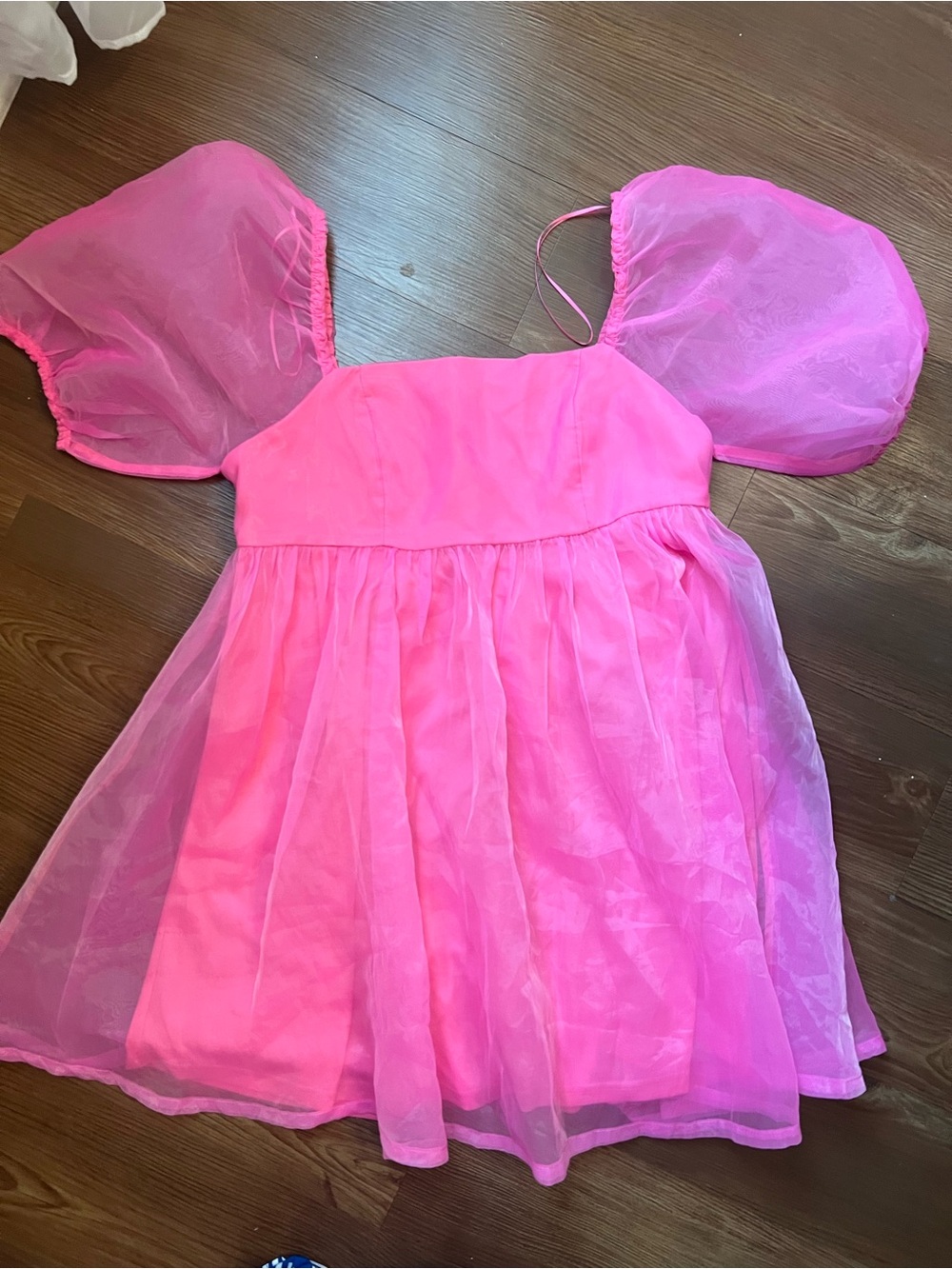 TCEC Hot Pink Organza Puff Sleeve Mini Dress